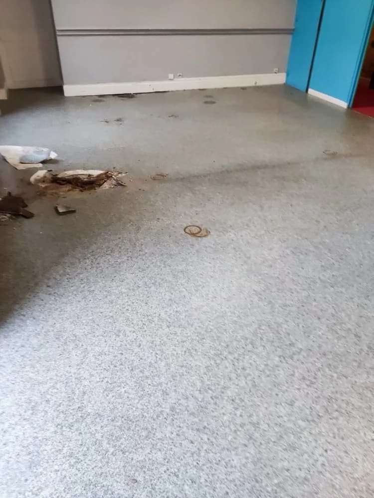 Sol abîmé avant dépose du parquet ancien, GTM RENOV Calvados